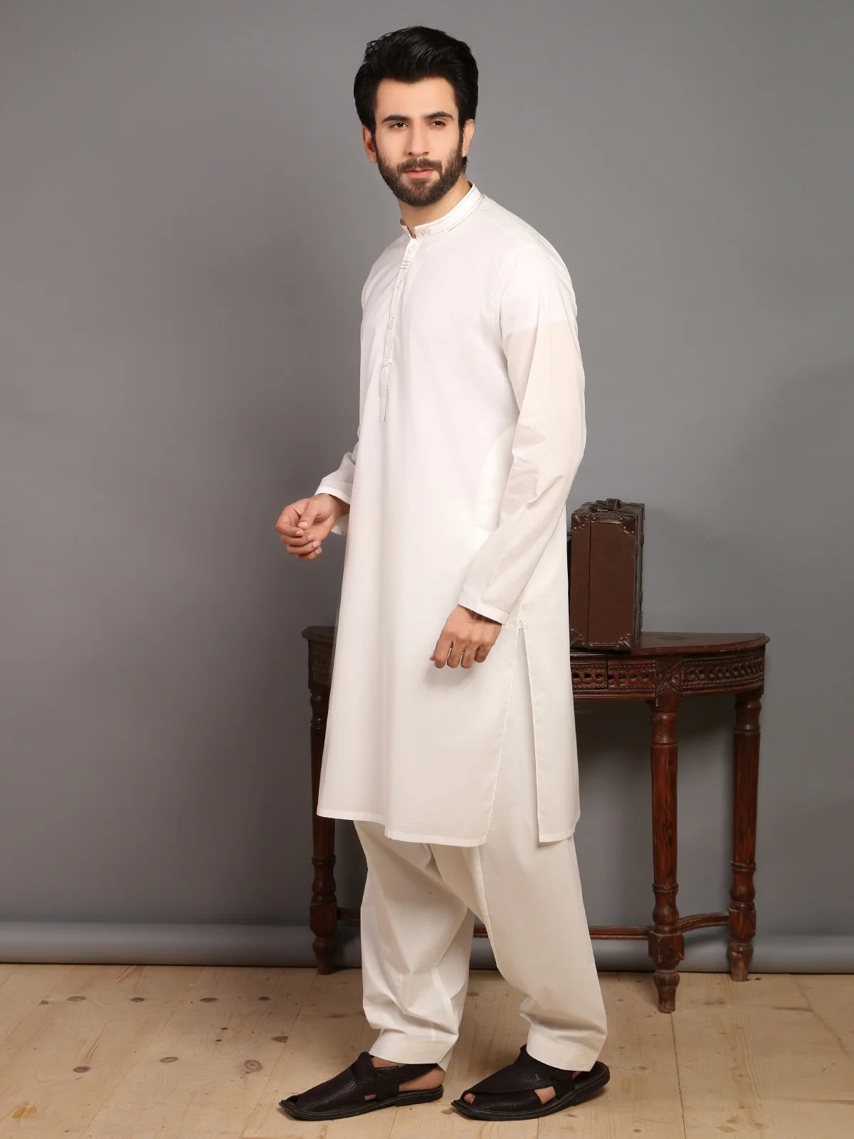 Men's Cream Shalwar Kameez - EMTKS19S-40781 - Image 3