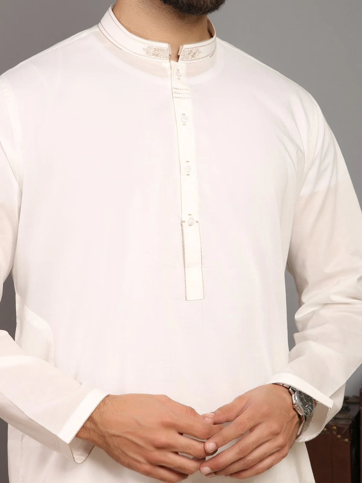 Men's Cream Shalwar Kameez - EMTKS19S-40781 - Image 5