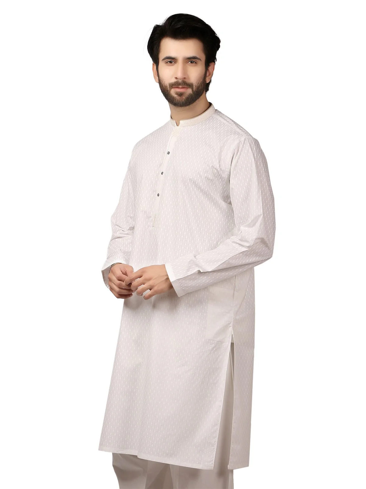 Men's Off White Shalwar Kameez - EMTKS19S-40784 - Image 2