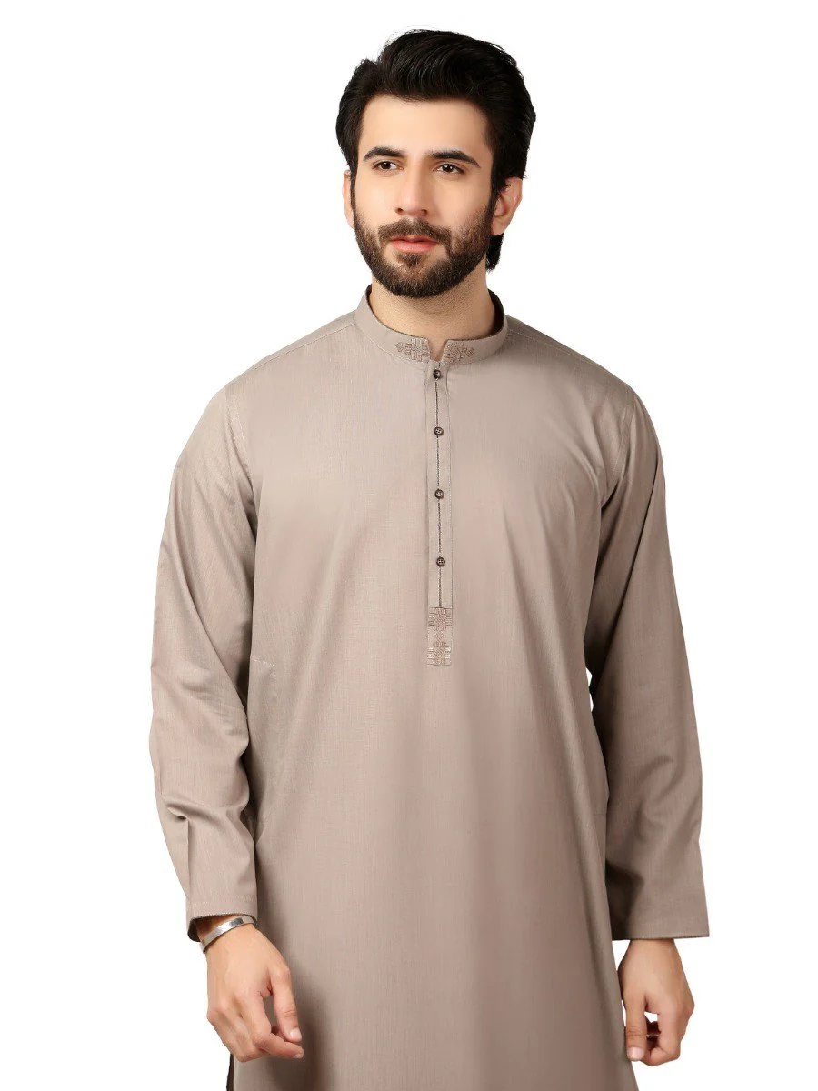 Men's Grey Shalwar Kameez - EMTKS19S-40785 - Image 2