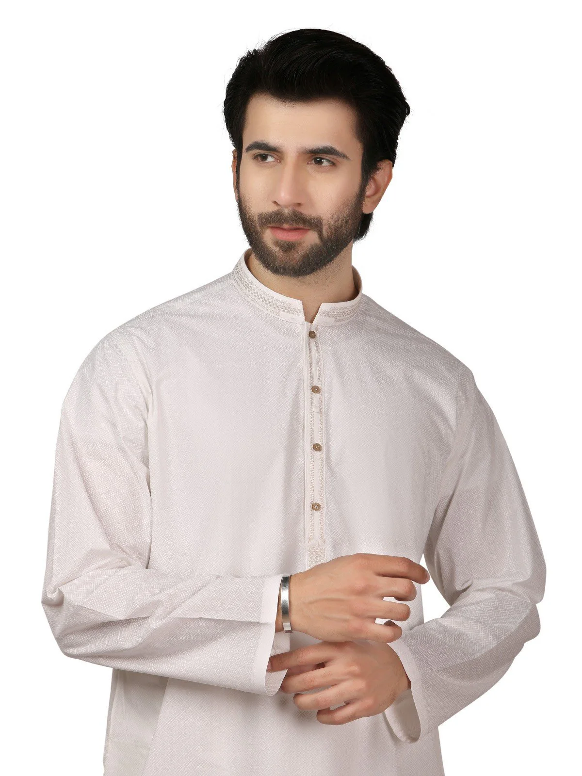 Men's Off White Shalwar Kameez - EMTKS19S-40786 - Image 2
