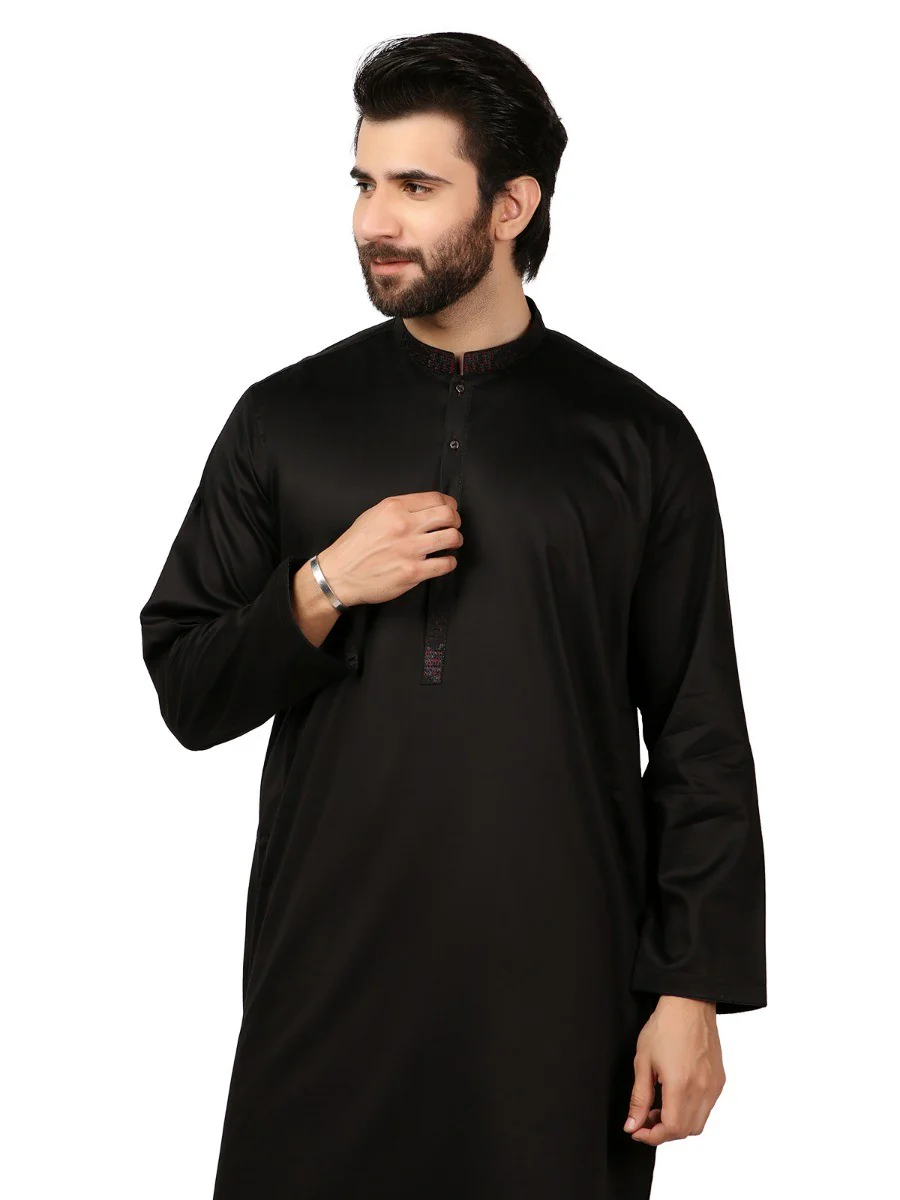 Men's Black Shalwar Kameez - EMTKS19S-40787 - Image 2