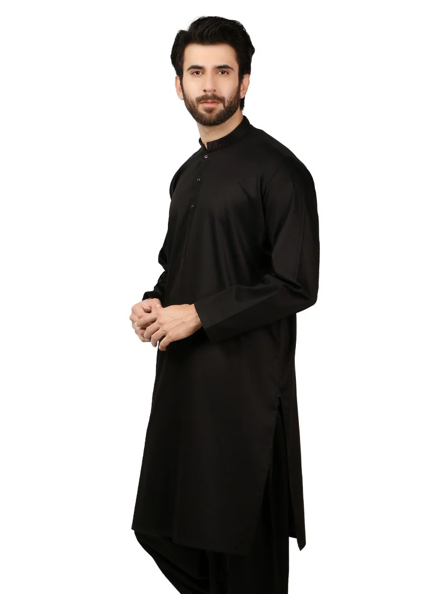 Men's Black Shalwar Kameez - EMTKS19S-40787 - Image 3