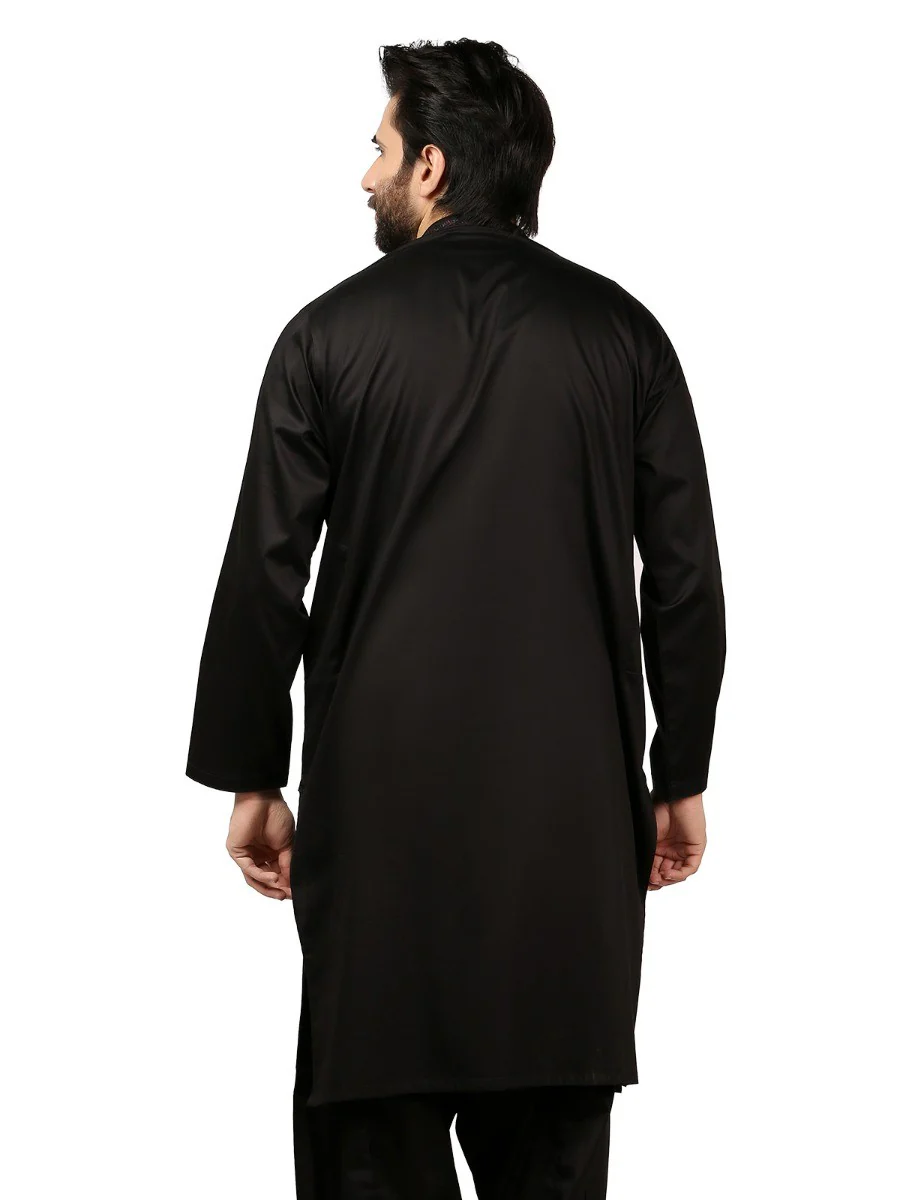 Men's Black Shalwar Kameez - EMTKS19S-40787 - Image 4