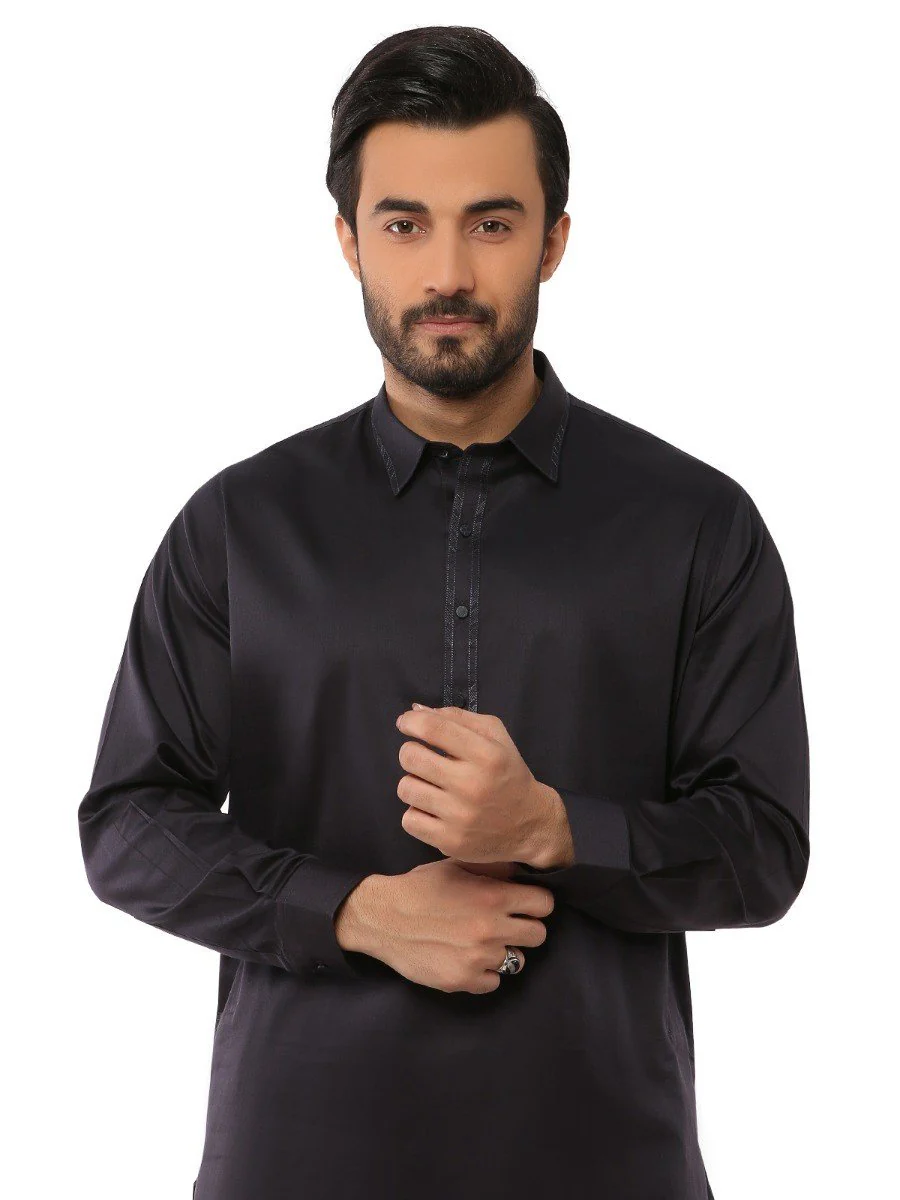 Men's Mid Night Blue Shalwar Kameez - EMTKS19S-40788 - Image 2