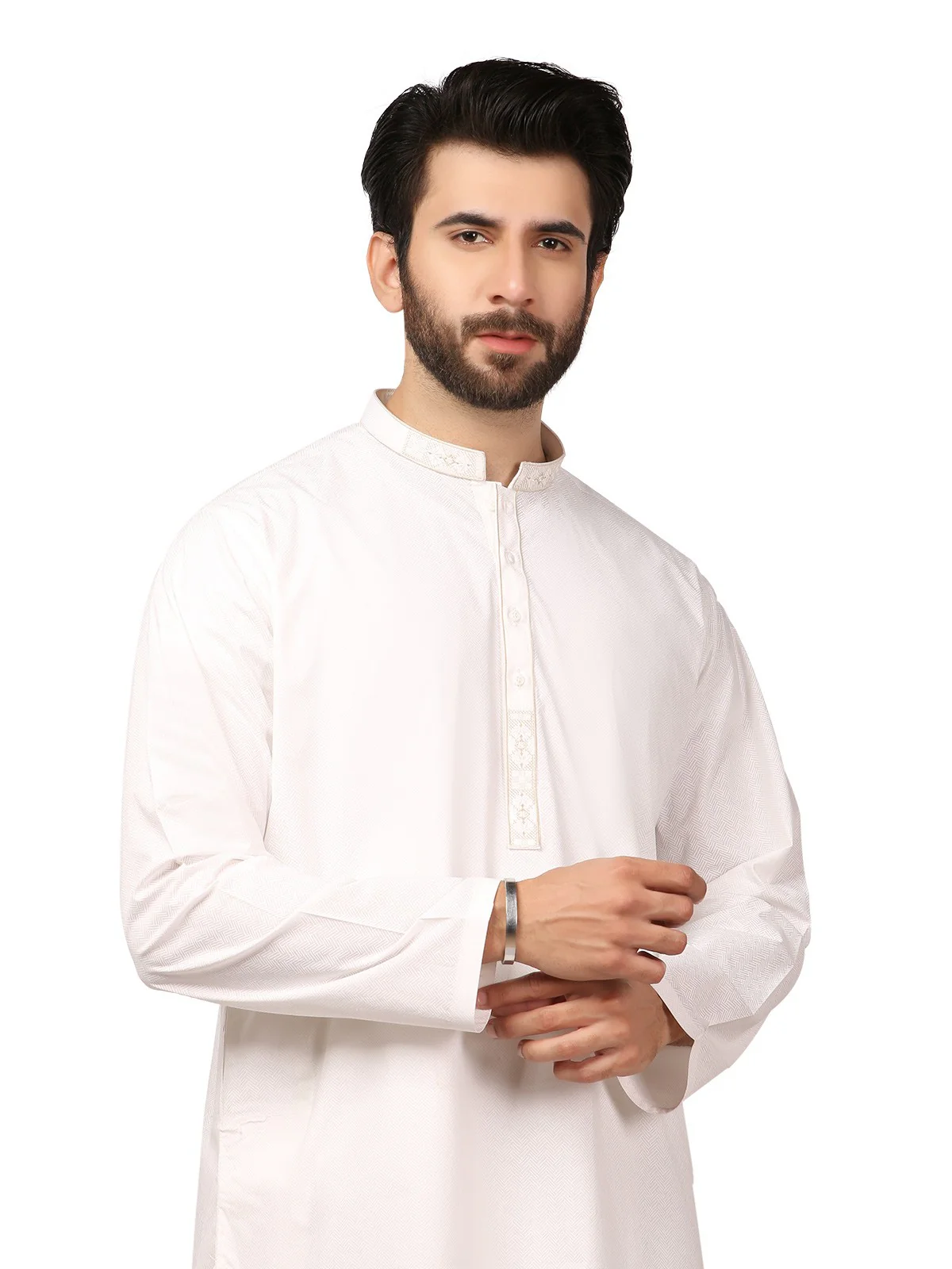 Men's Off White Shalwar Kameez - EMTKS19S-40789 - Image 2
