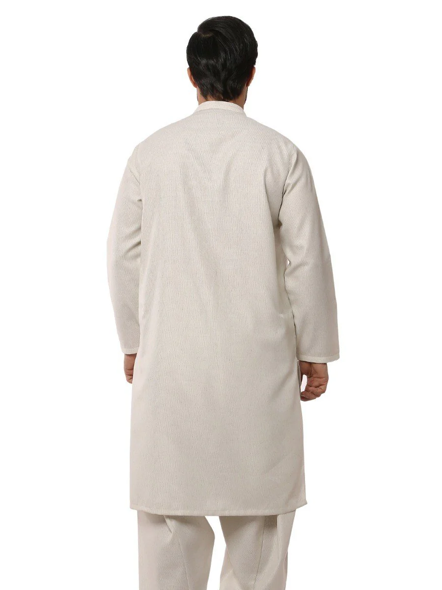 Men's Pearl White Shalwar Kameez - EMTKS19S-40790 - Image 3