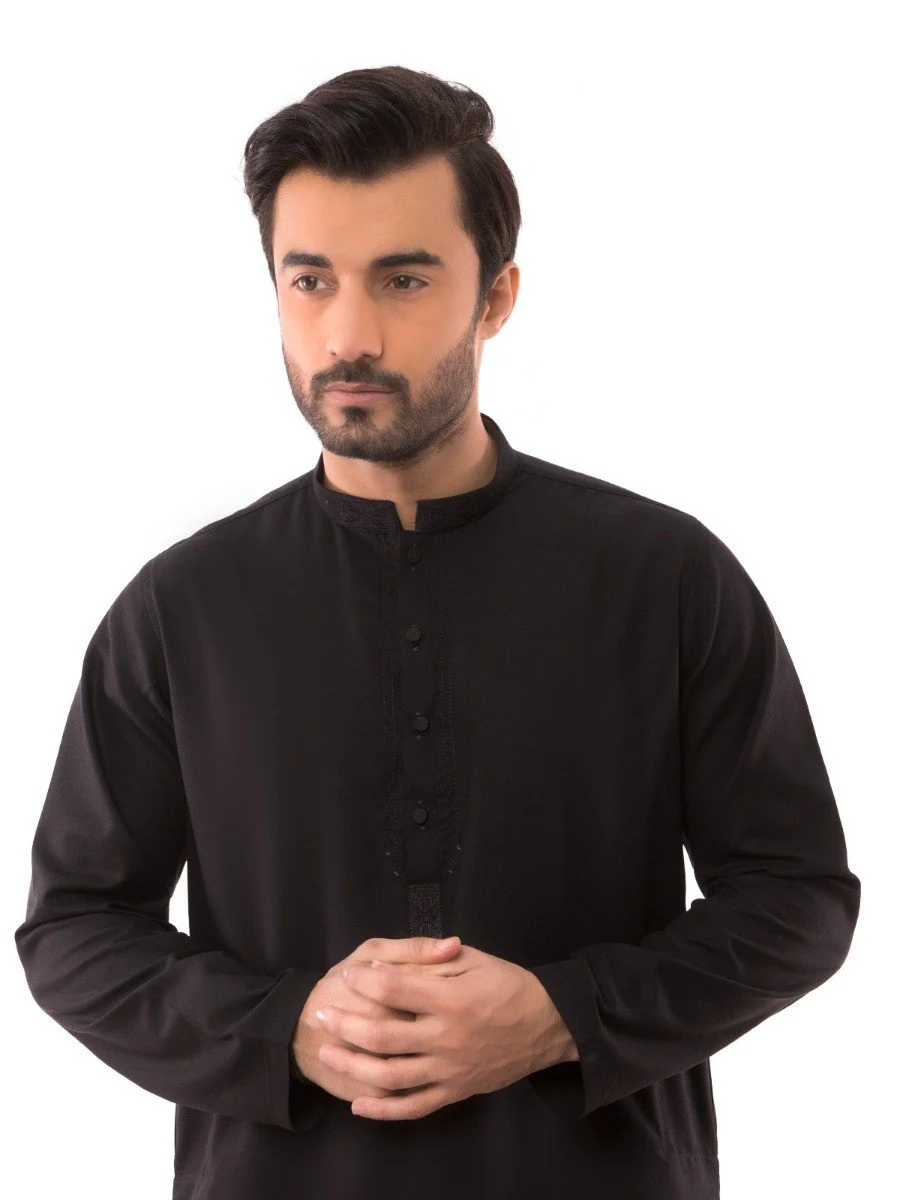 Men's Black Shalwar Kameez - EMTKS19S-40794 - Image 2
