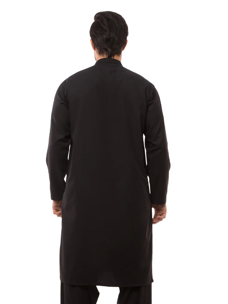 Men's Black Shalwar Kameez - EMTKS19S-40794 - Image 3
