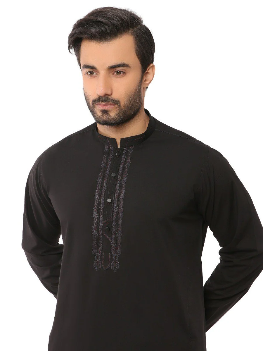 Men's Black Shalwar Kameez - EMTKS19S-40795 - Image 2