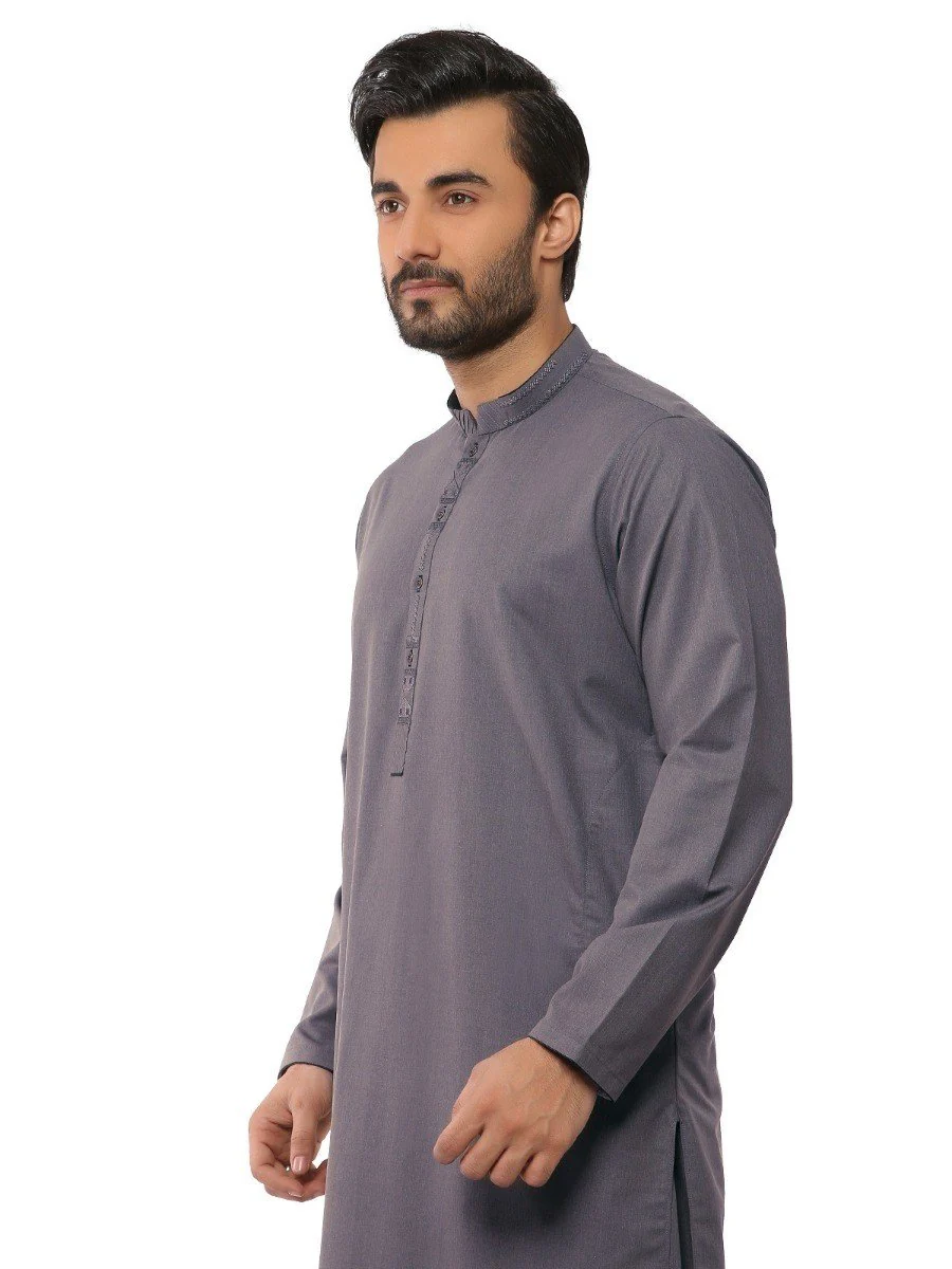 Men's Dark Grey Shalwar Kameez - EMTKS19S-40797 - Image 2