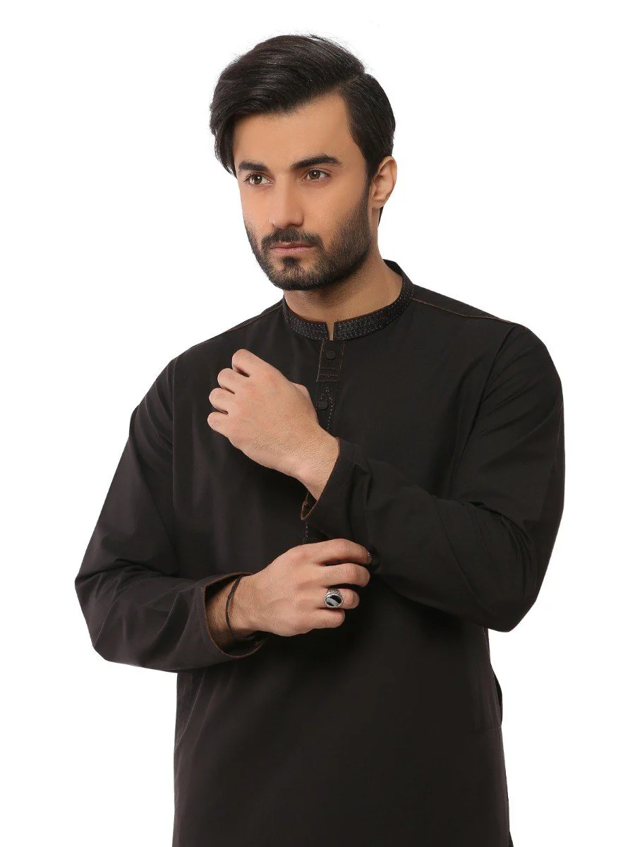 Men's Black Shalwar Kameez - EMTKS19S-40805 - Image 2