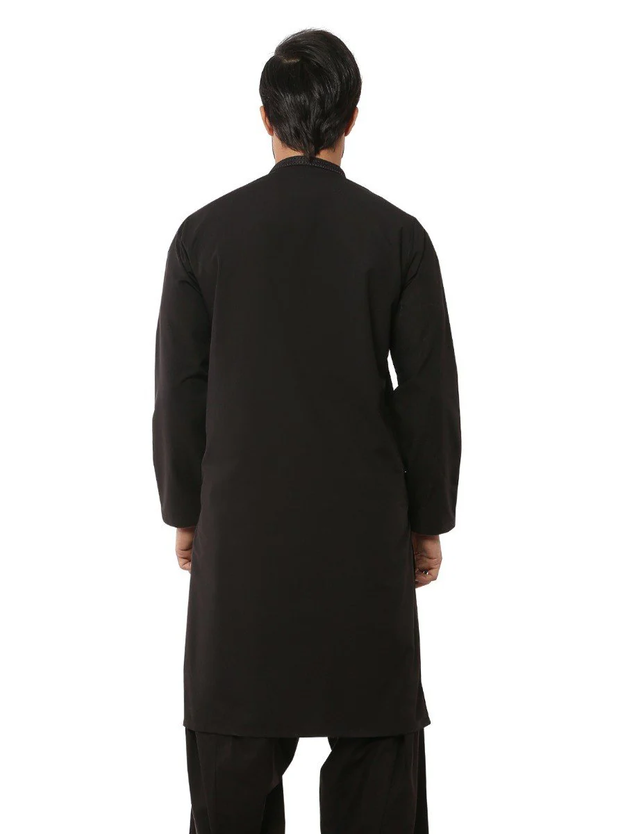 Men's Black Shalwar Kameez - EMTKS19S-40805 - Image 3