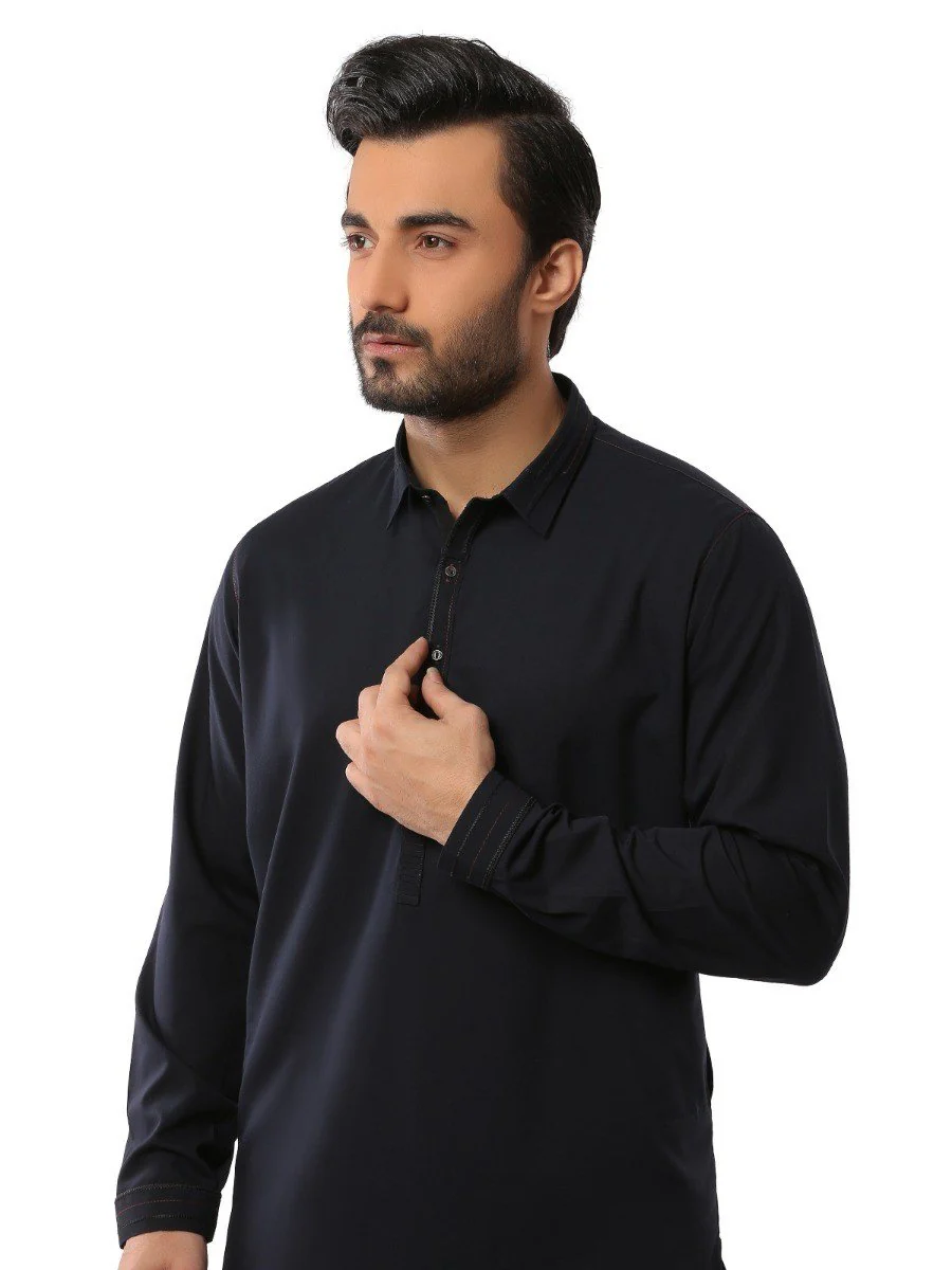 Men's Dark Navy Shalwar Kameez - EMTKS19S-40808 - Image 2