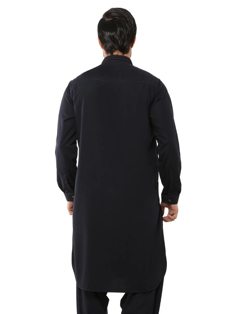 Men's Dark Navy Shalwar Kameez - EMTKS19S-40808 - Image 3
