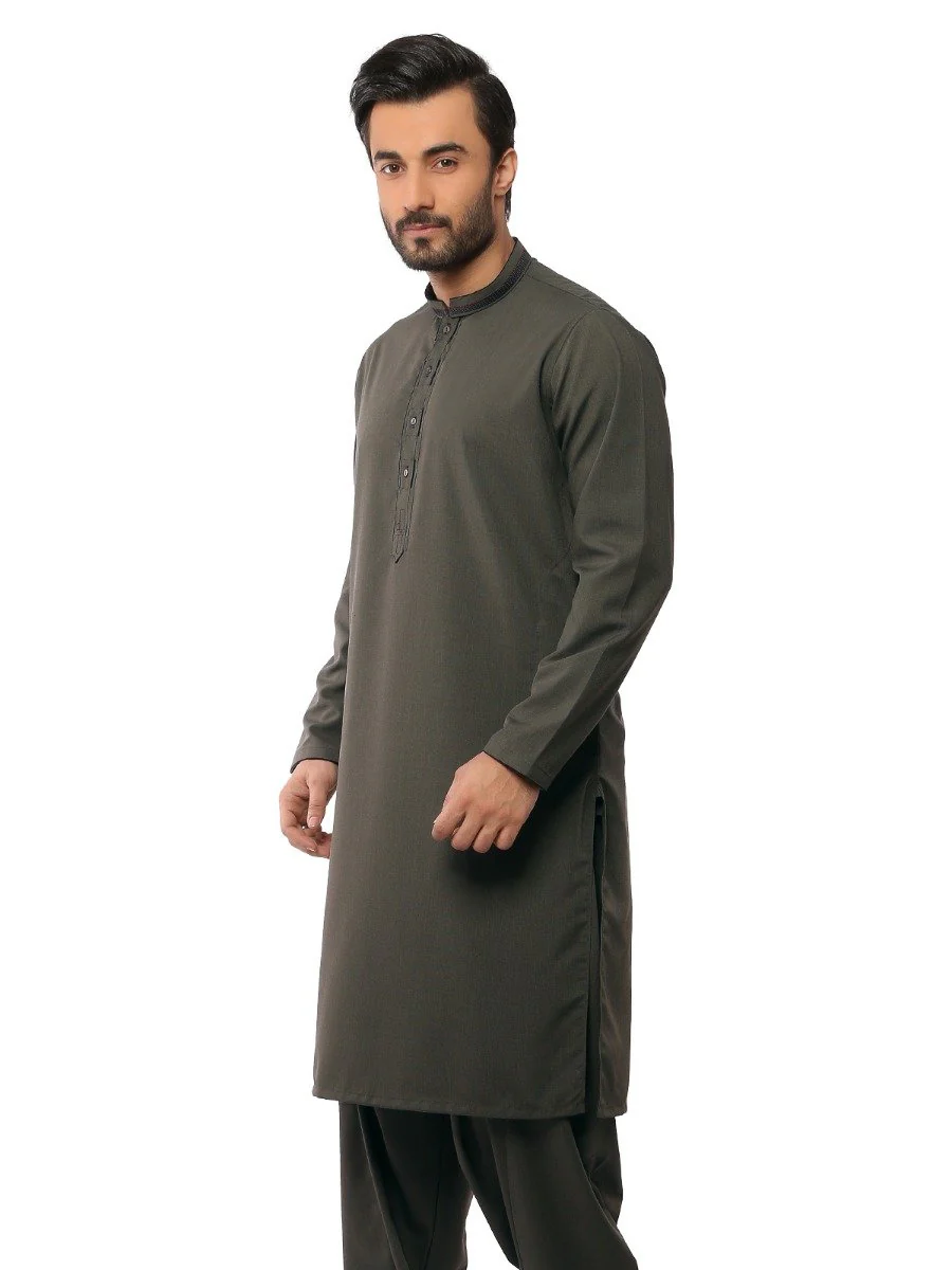 Men's Olive Green Shalwar Kameez - EMTKS19S-40810