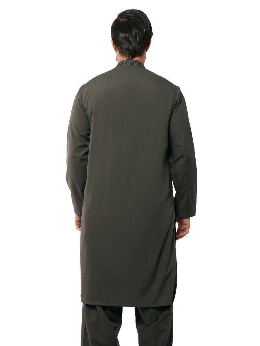 Men's Olive Green Shalwar Kameez - EMTKS19S-40810 - Image 3