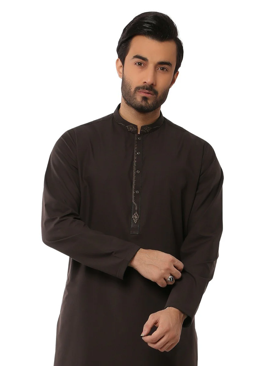 Men's Chocolate Brown Shalwar Kameez - EMTKS19S-40811 - Image 2