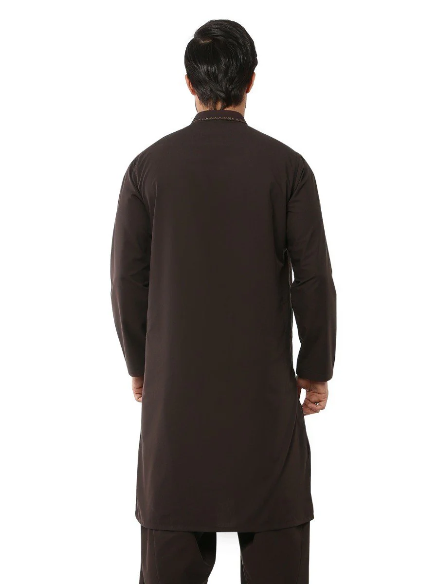 Men's Chocolate Brown Shalwar Kameez - EMTKS19S-40811 - Image 3