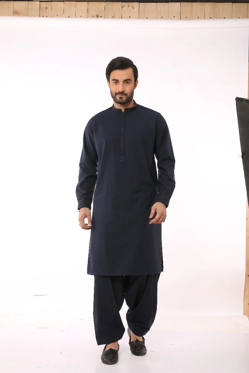 Men's Navy Blue Shalwar Kameez - EMTKS19S-40814