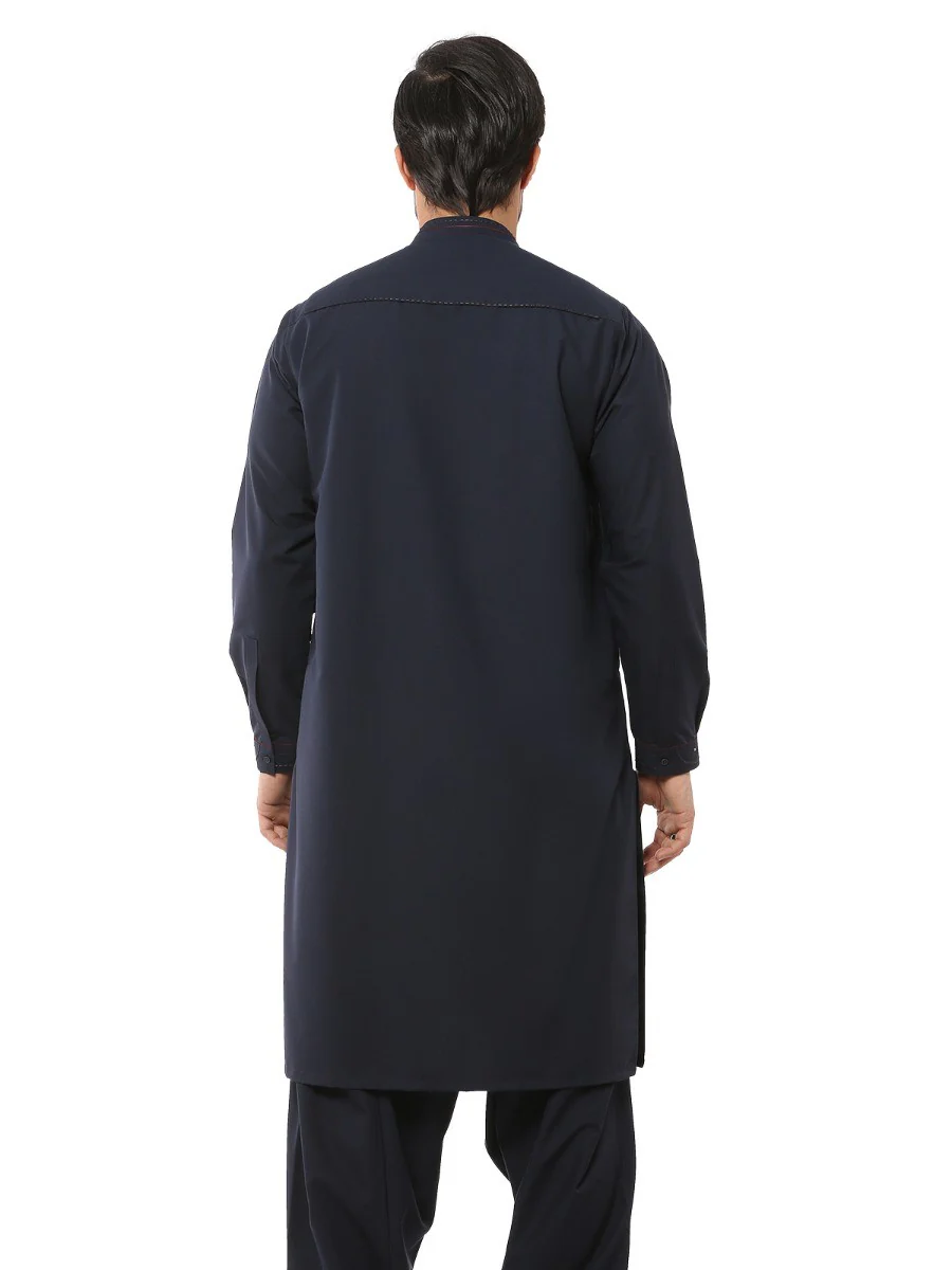 Men's Navy Blue Shalwar Kameez - EMTKS19S-40814 - Image 2
