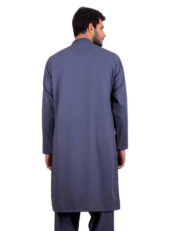 Men's Mid Blue Shalwar Kameez - EMTKS19S-40829 - Image 2