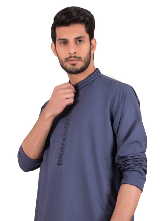 Men's Mid Blue Shalwar Kameez - EMTKS19S-40829 - Image 3