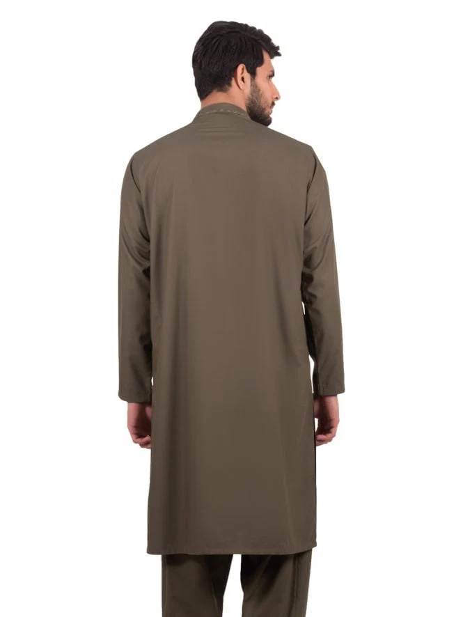 Men's Olive Shalwar Kameez - EMTKS19S-40841 - Image 3
