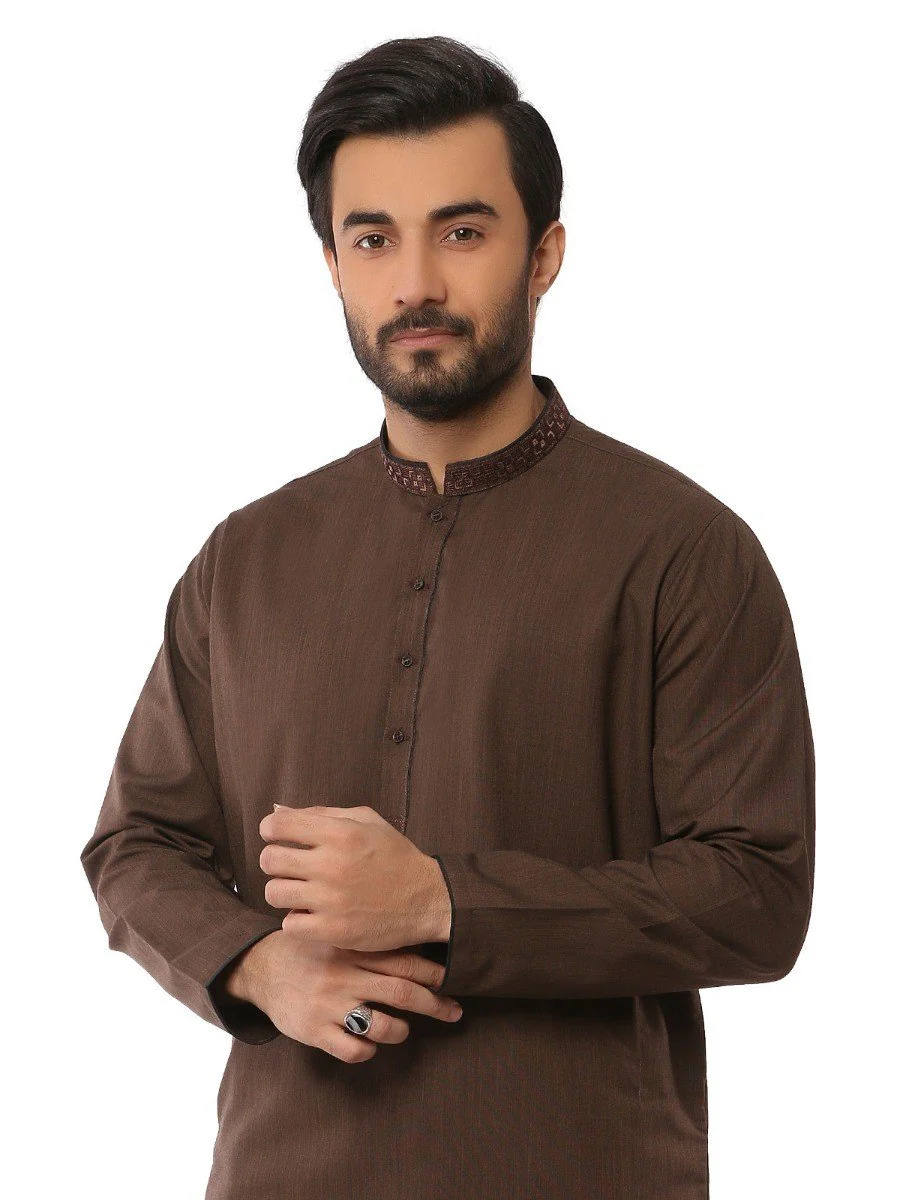 Men's Brown Shalwar Kameez - EMTKS19W-40807 - Image 2