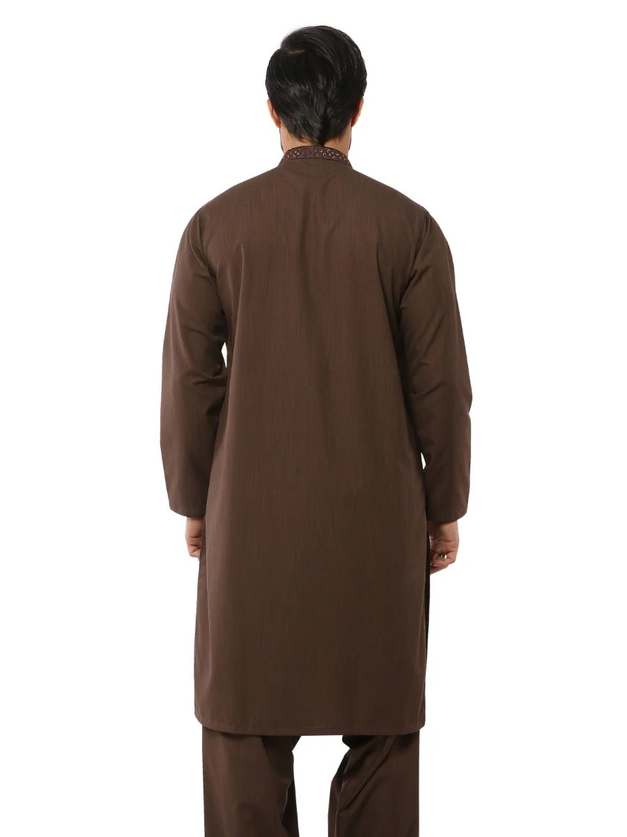 Men's Brown Shalwar Kameez - EMTKS19W-40807 - Image 3
