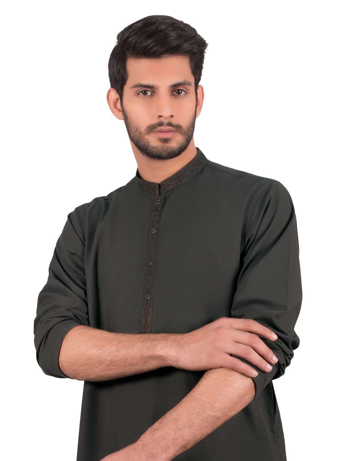 Men's Dark Olive Shalwar Kameez - EMTKS19W-40836 - Image 2