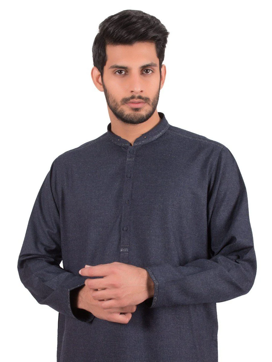 Men's Blue Shalwar Kameez - EMTKS19W-40839 - Image 2