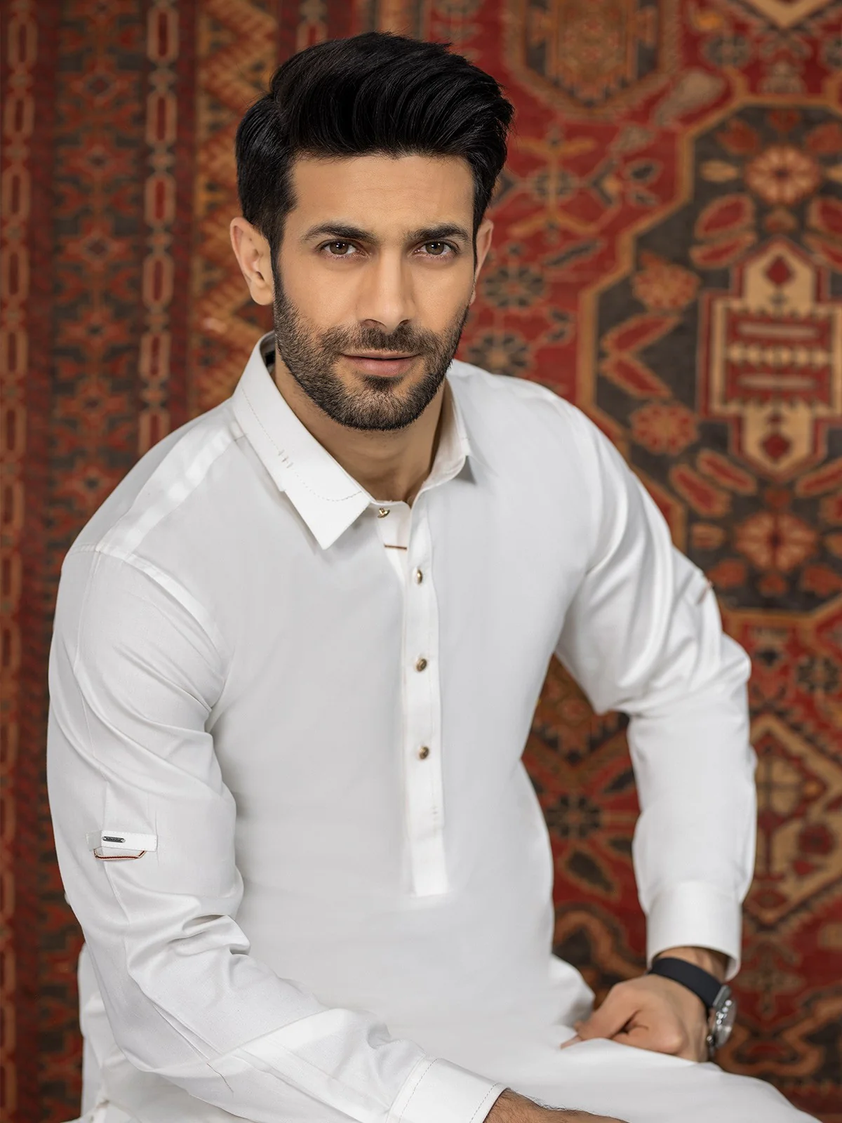 Men's Off White Shalwar Kameez - EMTKS20-047 - Image 3