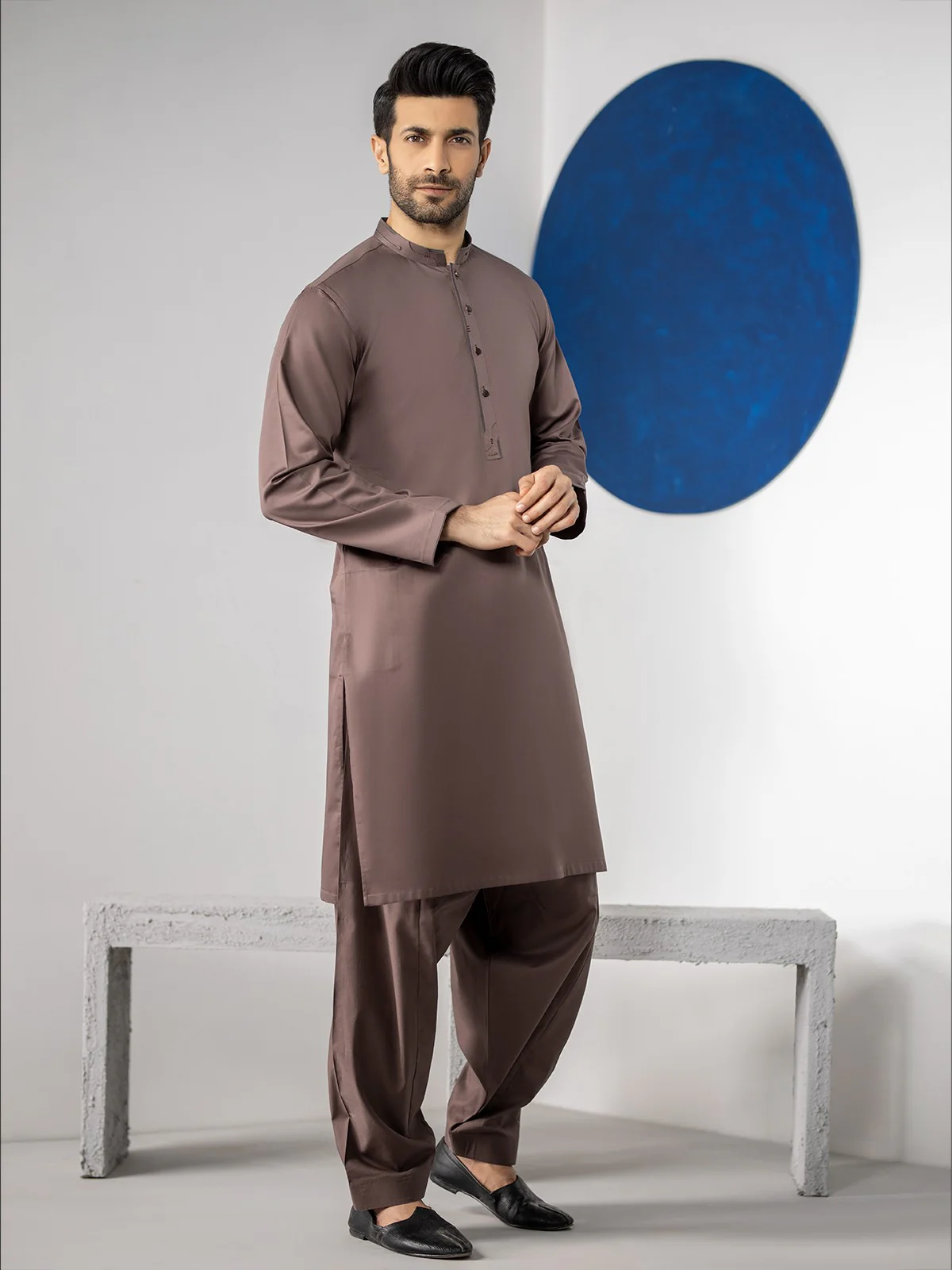 Men's Brown Shalwar Kameez - EMTKS20-051 - Image 4