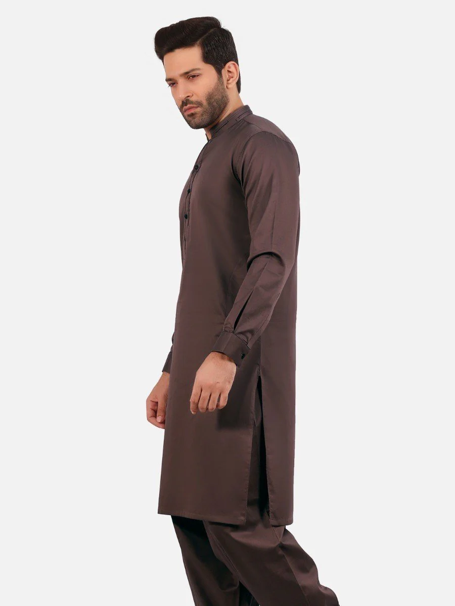 Men's Brown Shalwar Kameez - EMTKS20-053 - Image 2