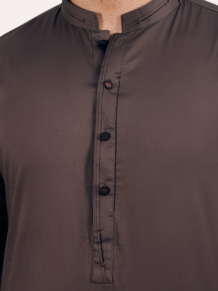 Men's Brown Shalwar Kameez - EMTKS20-053 - Image 3