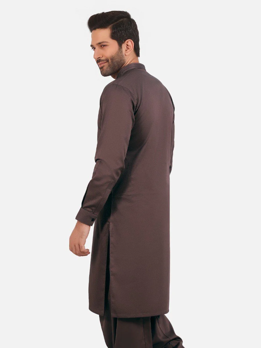 Men's Brown Shalwar Kameez - EMTKS20-053 - Image 4
