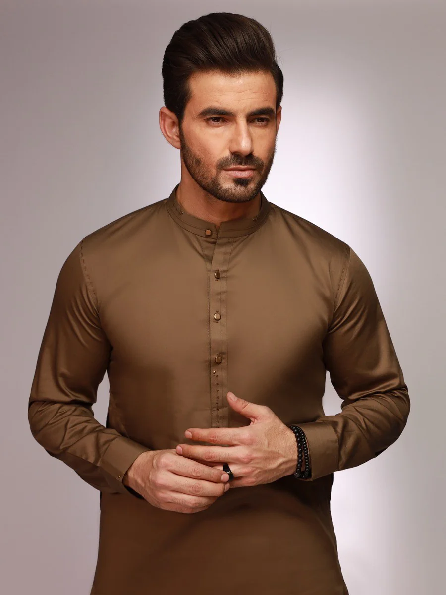 Men's Mehndi Shalwar Kameez - EMTKS20-054 - Image 2