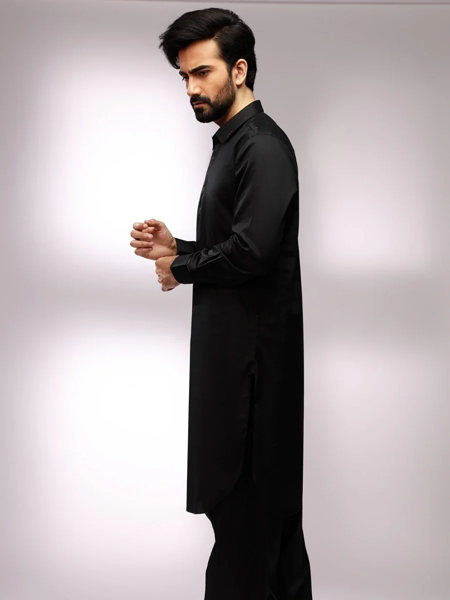 Men's Black Shalwar Kameez - EMTKS20-055 - Image 2