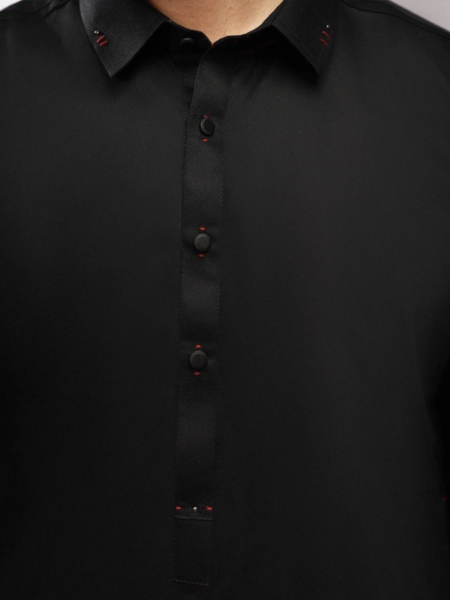 Men's Black Shalwar Kameez - EMTKS20-055 - Image 3