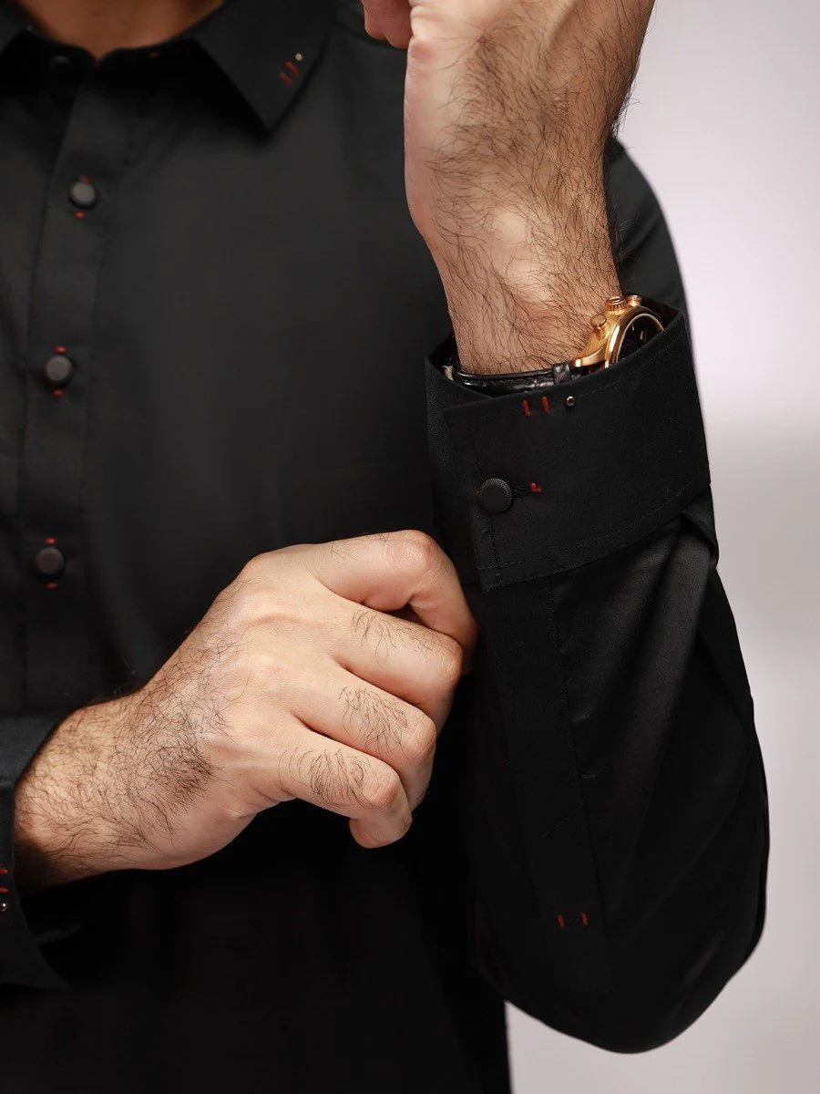 Men's Black Shalwar Kameez - EMTKS20-055 - Image 4