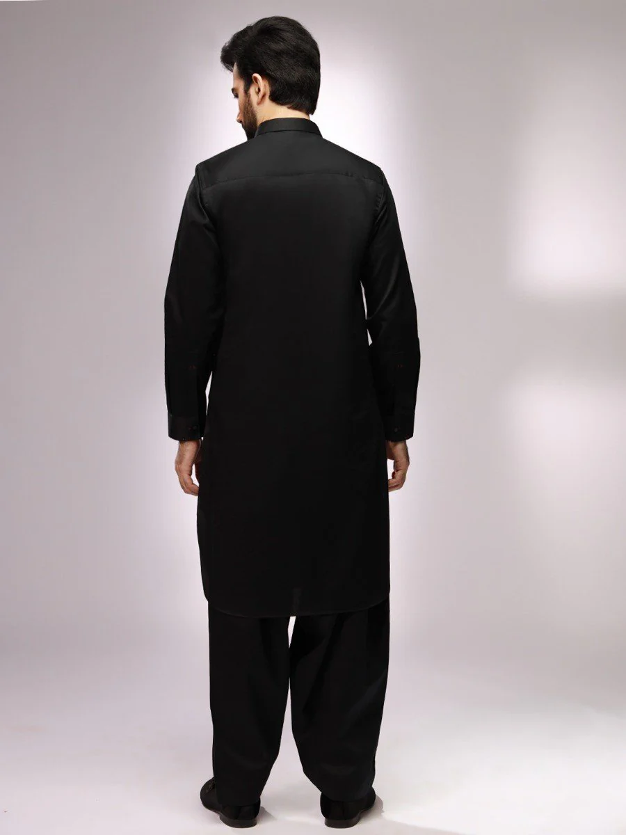 Men's Black Shalwar Kameez - EMTKS20-055 - Image 5