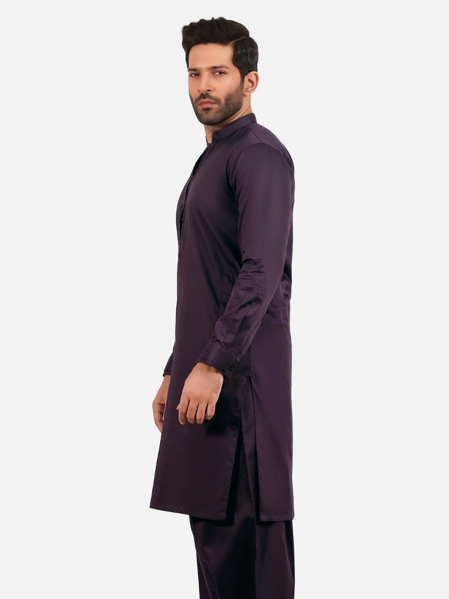 Men's Plum Shalwar Kameez - EMTKS20-056 - Image 2