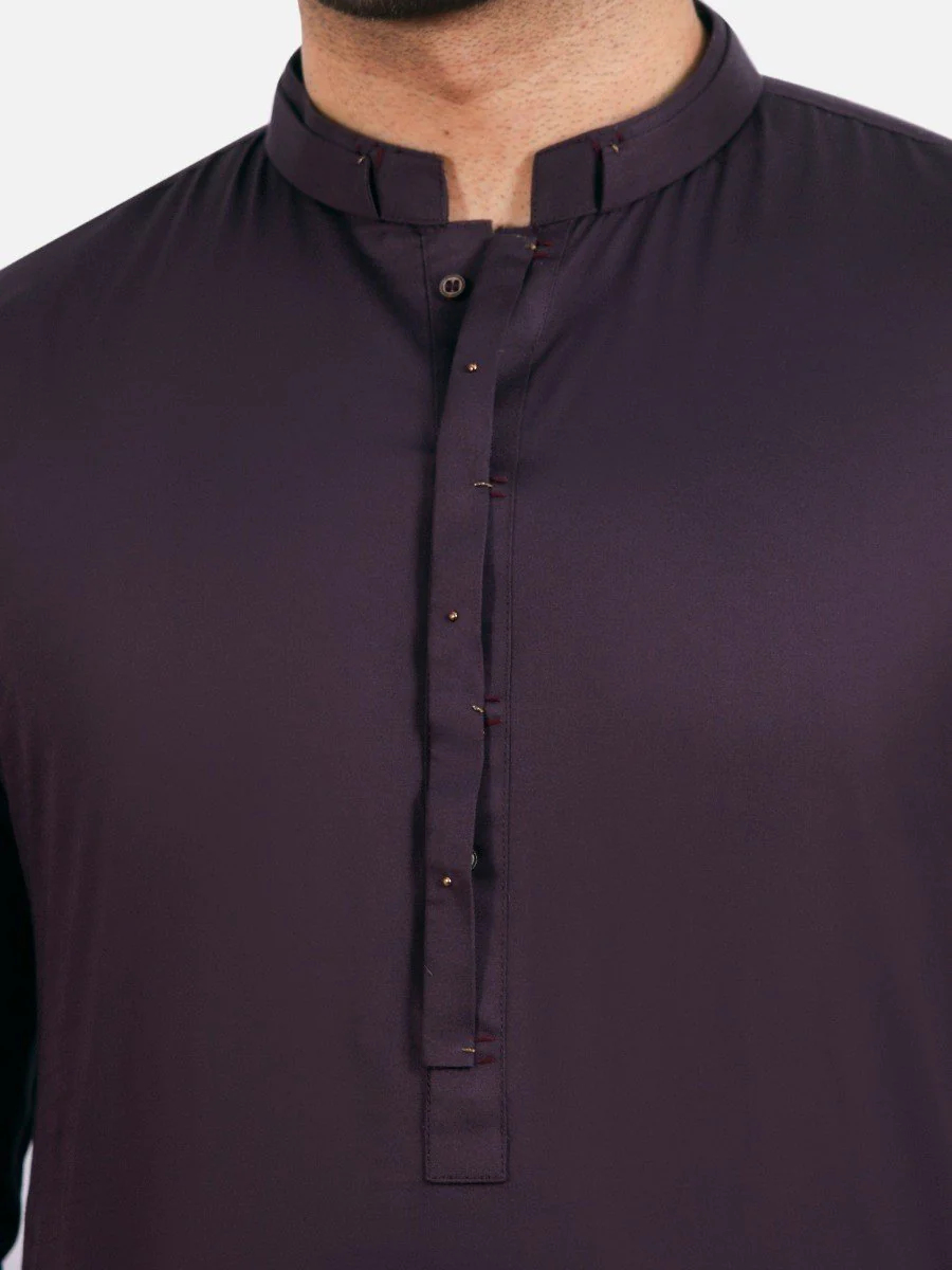 Men's Plum Shalwar Kameez - EMTKS20-056 - Image 3