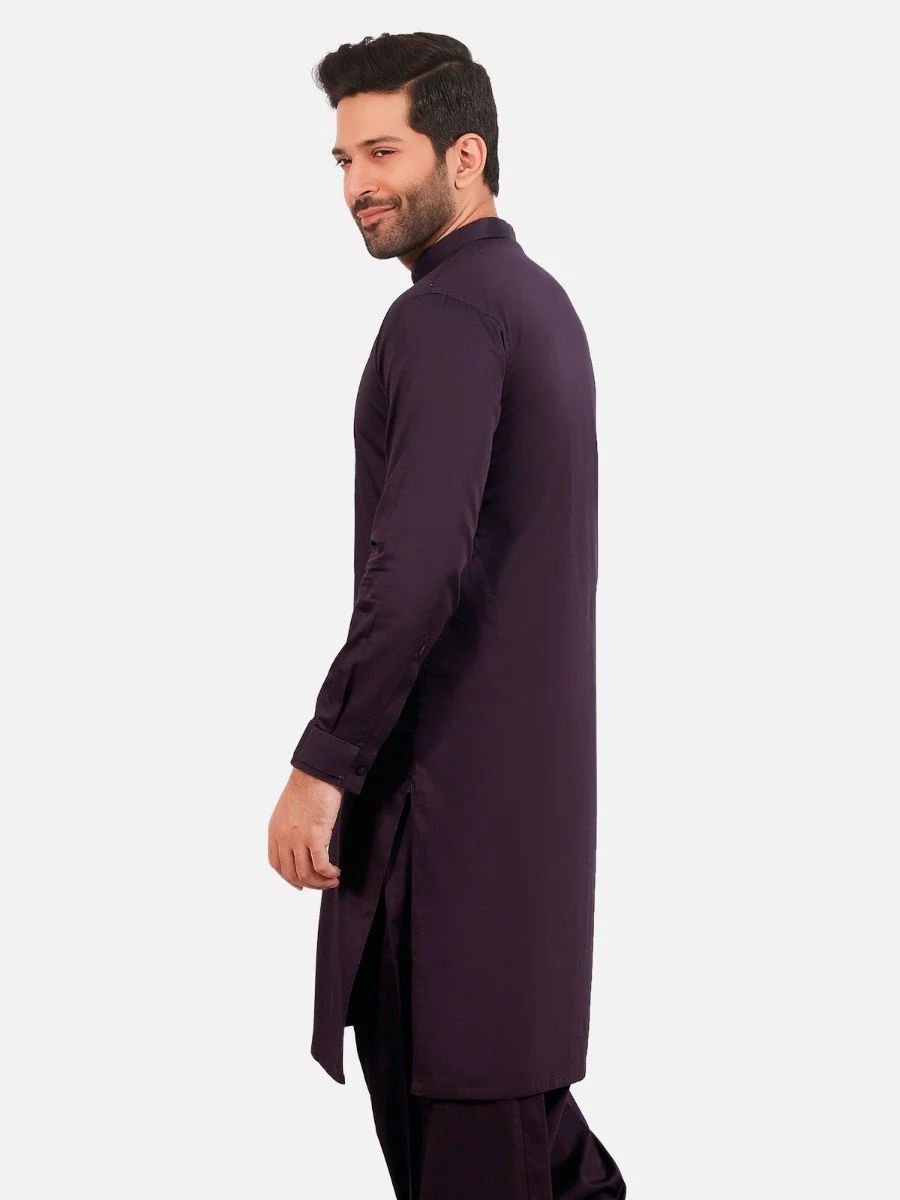 Men's Plum Shalwar Kameez - EMTKS20-056 - Image 4