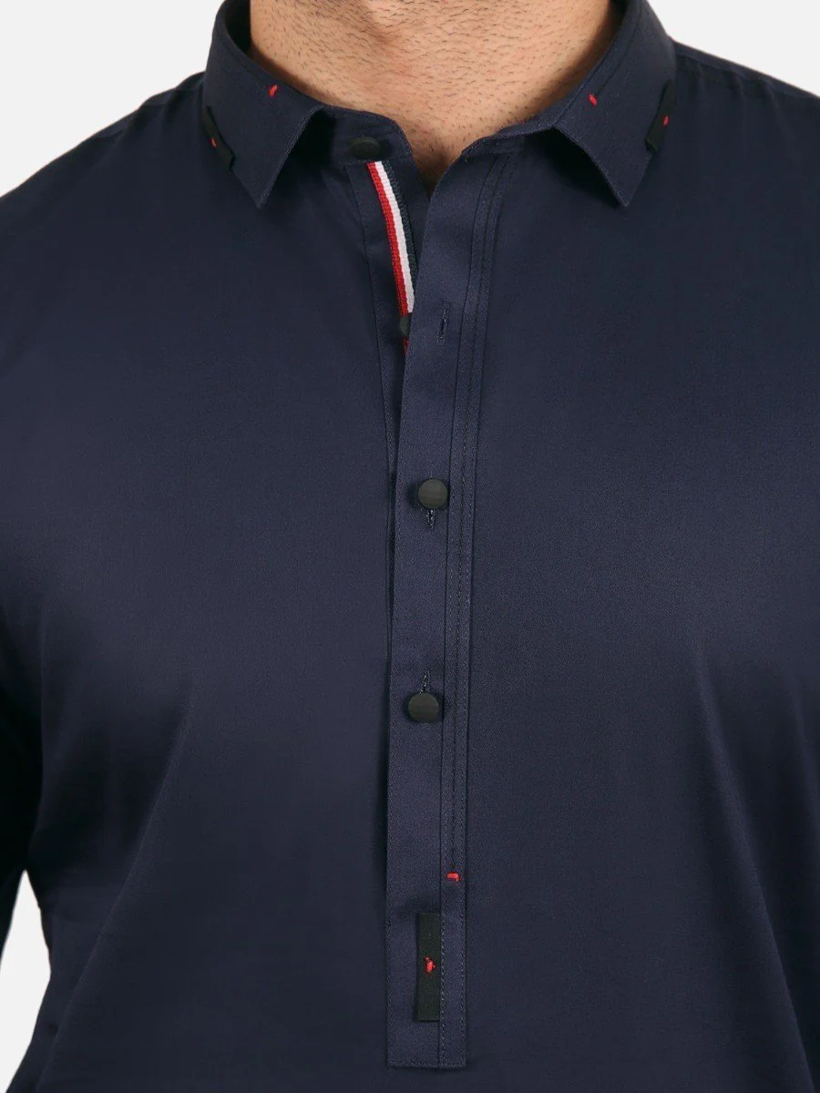 Men's Navy Blue Shalwar Kameez - EMTKS20-057 - Image 3