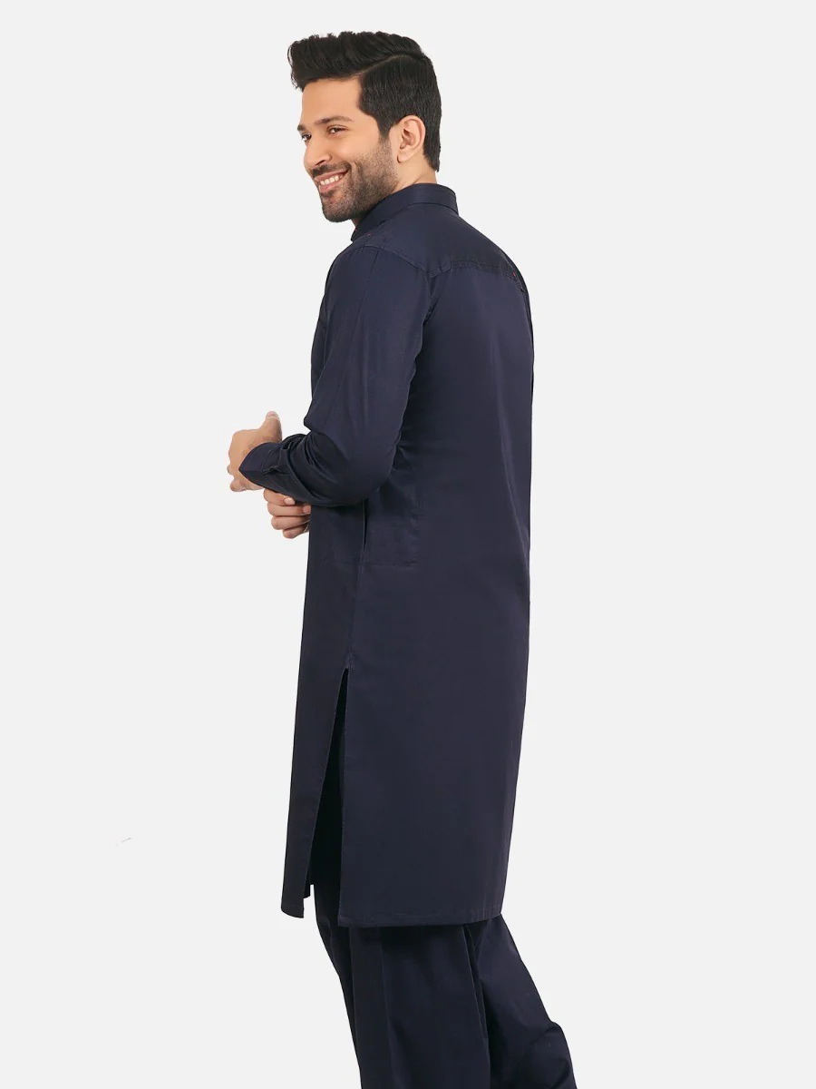 Men's Navy Blue Shalwar Kameez - EMTKS20-057 - Image 4