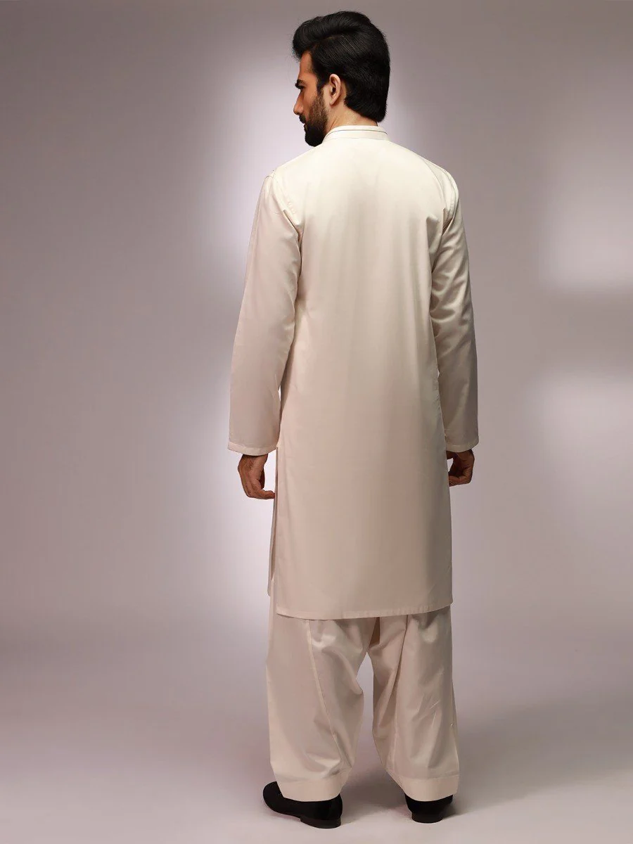 Men's Cream Shalwar Kameez - EMTKS20-058 - Image 2