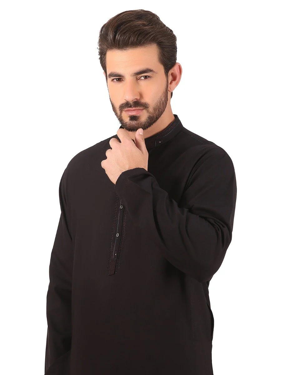 Men's Black Shalwar Kameez - EMTKS20S-40834 - Image 2