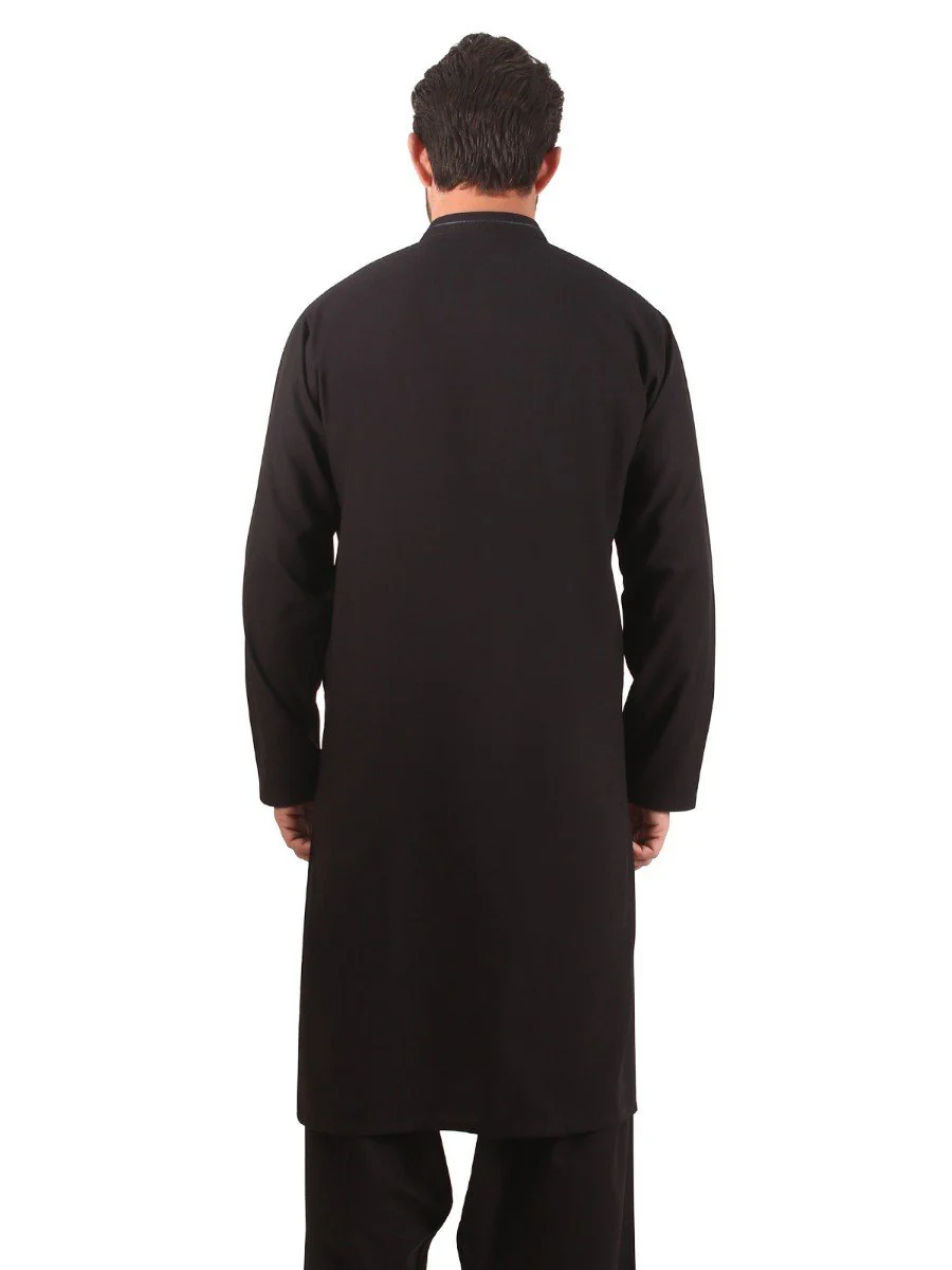 Men's Black Shalwar Kameez - EMTKS20S-40834 - Image 3